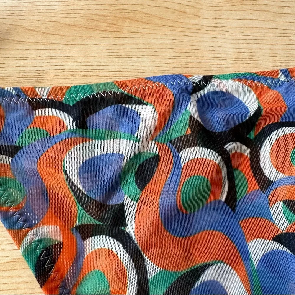 Solid & Striped Iris Printed Side Tie Mesh Bikini Bottom in Optic Swirl - Large - Image 10