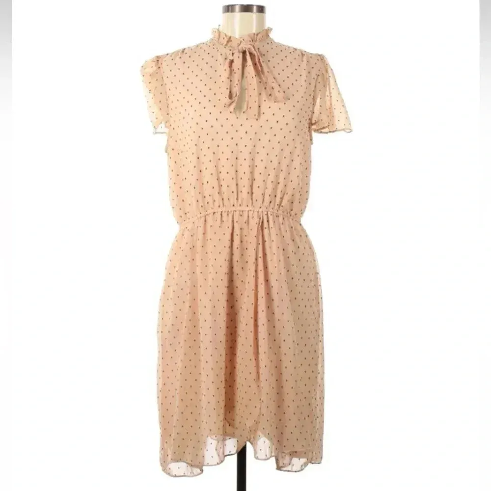 Walter Baker | Arthur Swiss Dot Dress Peach Size 8 Medium M Ruffle Tie Neck - Image 2