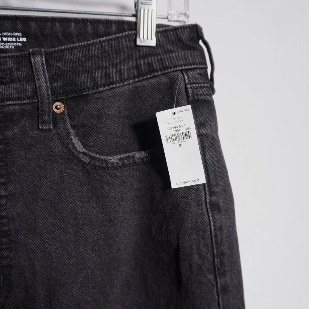 NWT Old Navy Jeans Womens 8 Black Denim Sky Hi Wide Leg Extra High Rise Retro - Image 3