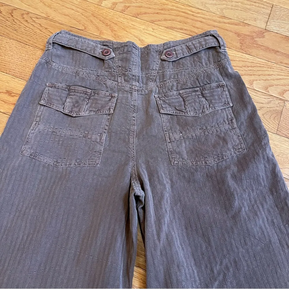 Free People cotton linen blend pants trousers high waisted pleated wide leg Sz 0 - Image 7