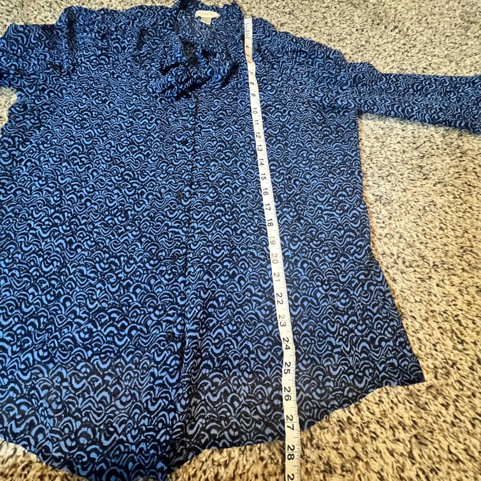 LOFT Blue Black Patterned Button Up Shirt Women's Size L 3/4 Sleeve - Image 5