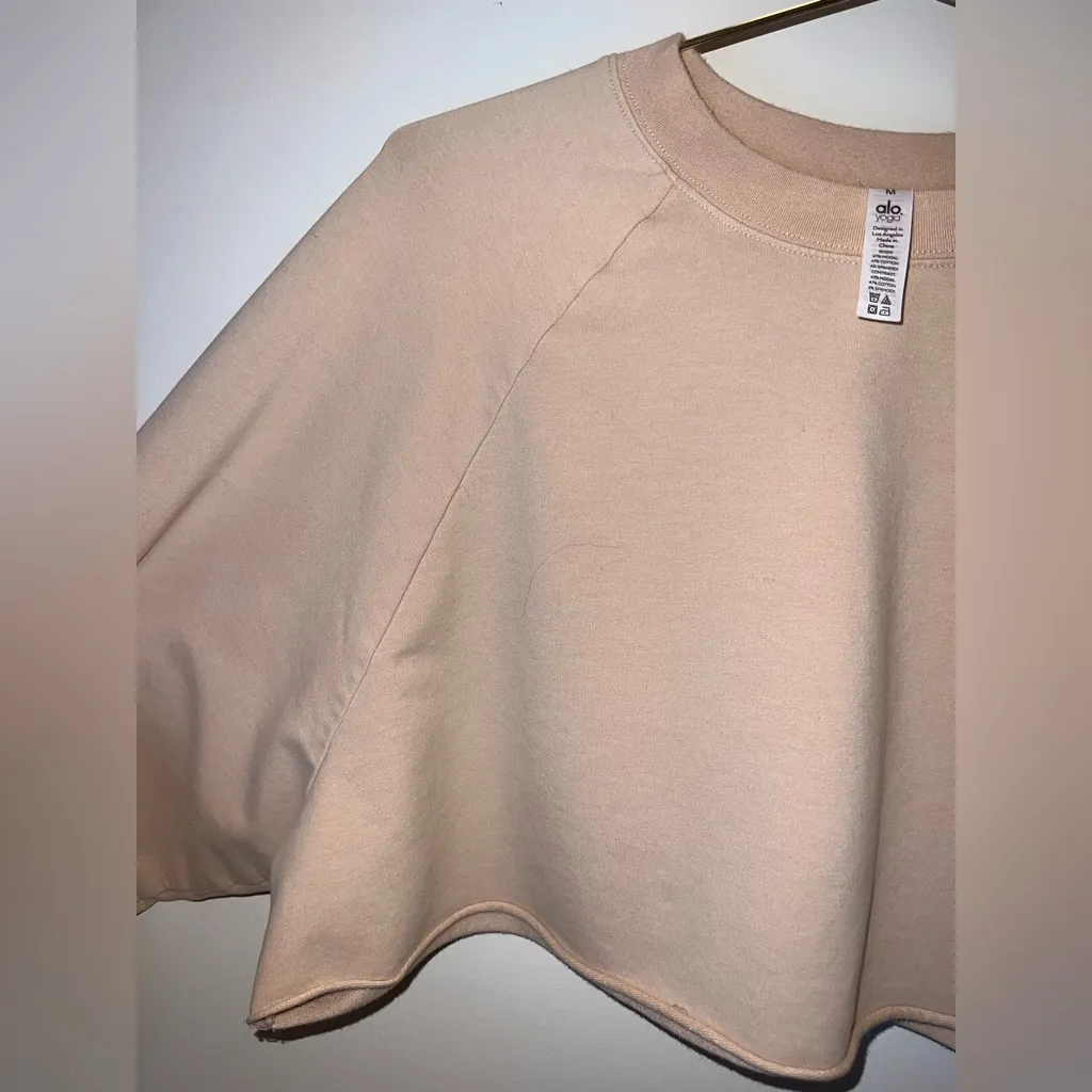 ALO Yoga Cropped Crewneck Sweatshirt Beige Tan Medium - Image 8