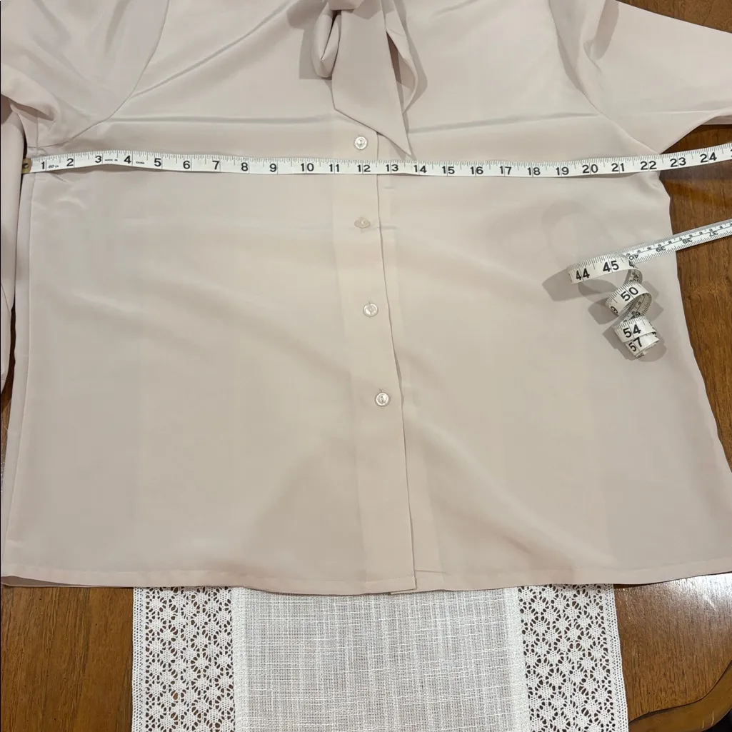 Vintage Blouse with Bow Tie Neck Pink Size L - Image 4