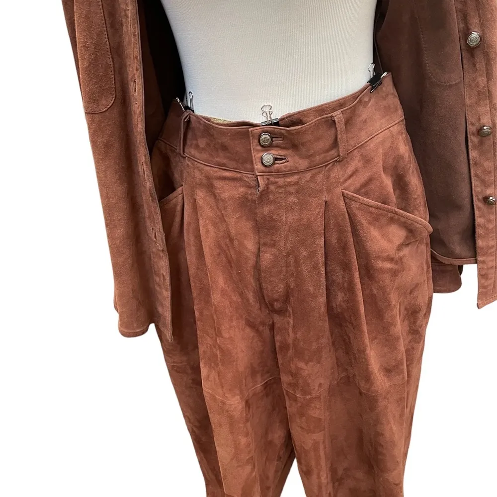 Sheep Skin Soft Suede Button Down Shirt & Pants Set Women’s Sz 8 VNTG - Image 6
