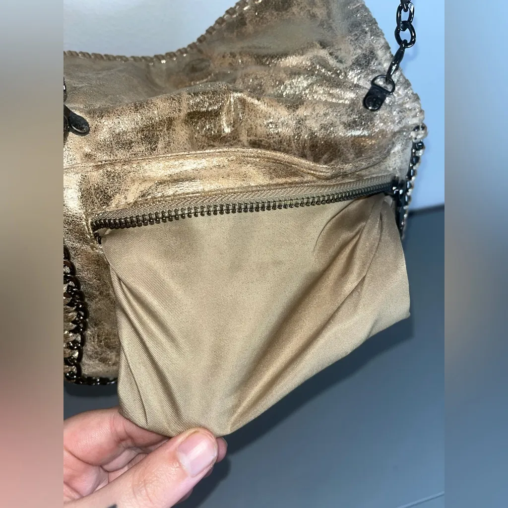 MMS Gold Sparkly Metallic Metal Chain Braided Trim Woven Crossbody Foldover Bag - Image 11