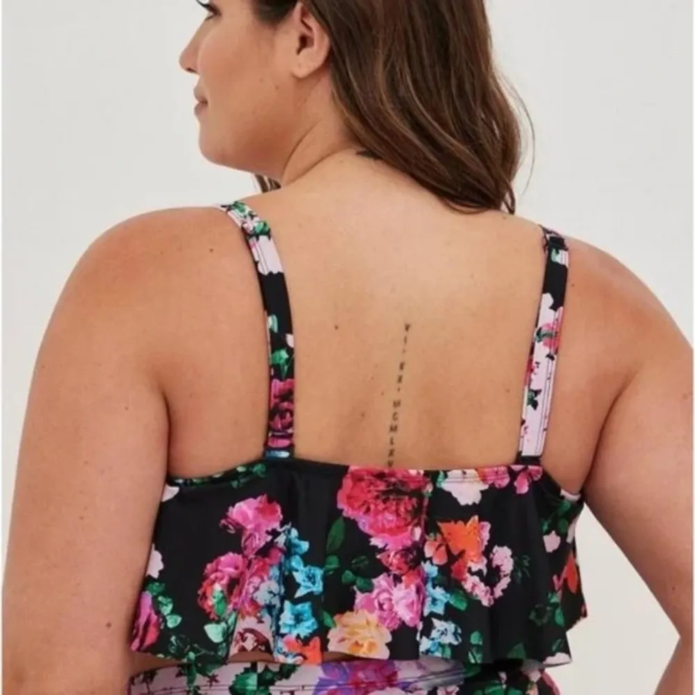 Torrid Wireless V Flounce Bikini Top Estate Floral Black Size 14 - 16 Colorful - Image 3