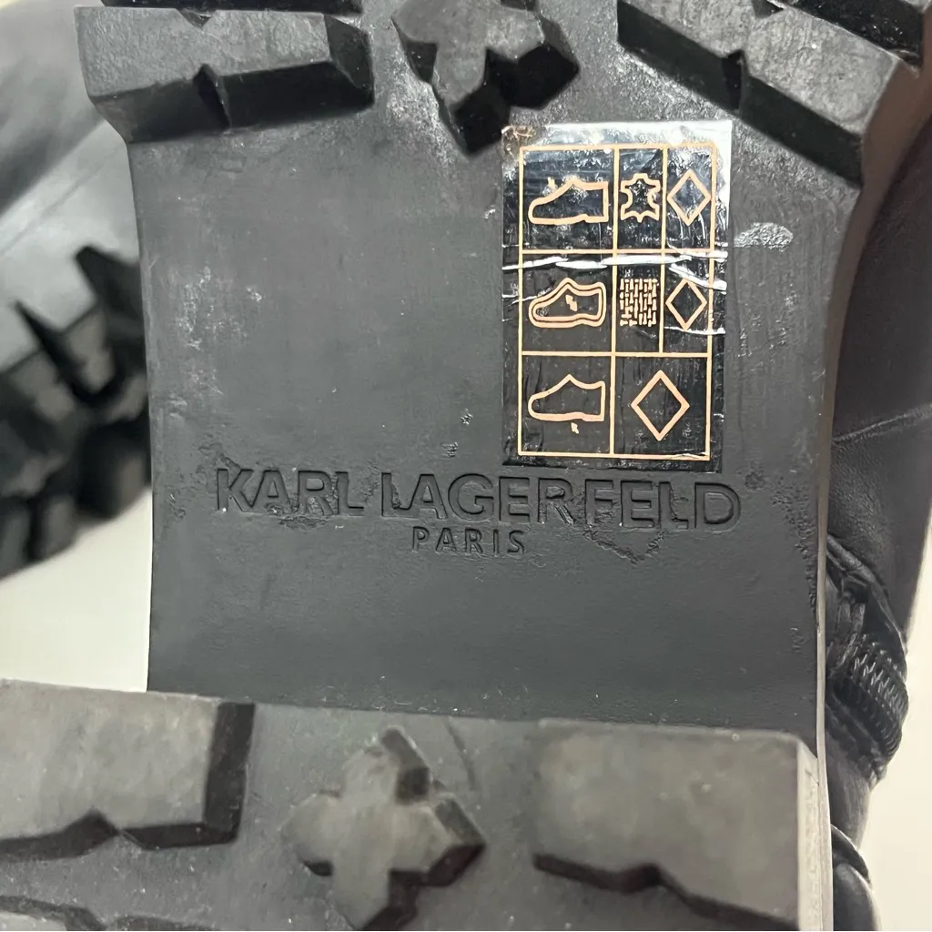 KARL LAGERFELD Pervot Black Leather Round Toe Side Zip Quilted Combat Boots 6 - Image 2