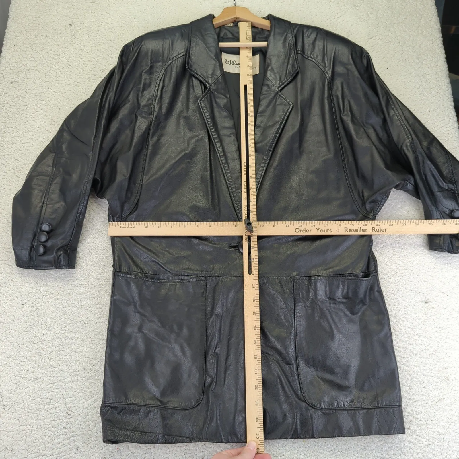Vintage Wilsons Oversized Black Leather Coat Jacket Women's Size M‎ Size M - Image 10