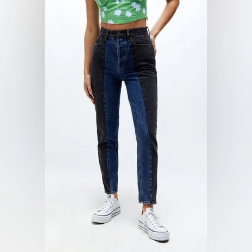 Pacsun UHR Ultra High Rise Slim Black Blue Colorblock Jean 24 Straight Cut Ankle - Image 5