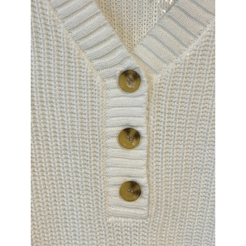 BLAIR Sweater Womens Size M White Chunky Knit V Neck Quarter Button Long Sleeve - Image 6