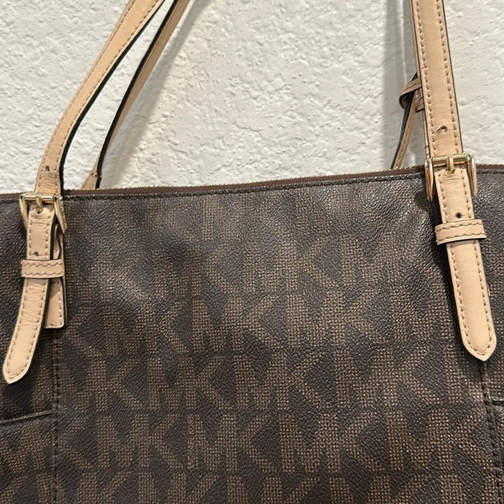 MICHAEL Michael Kors Brown Signature Coated Leather Jet Set East West Tote - Image 6