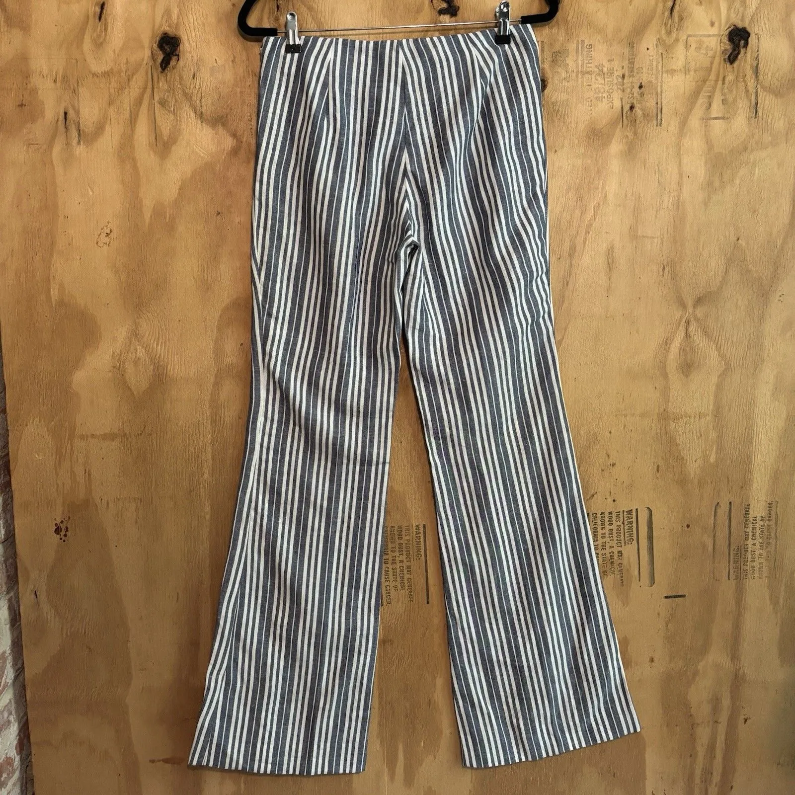Tory Burch 100% Linen Wide Leg Blue White Striped Pants Sz 6 Nautical - Image 3