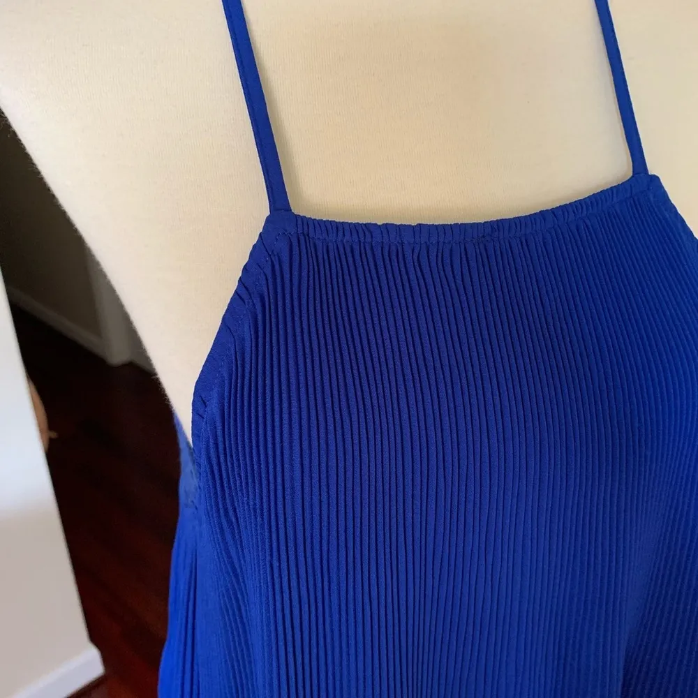 Sugar + Lips Pleated Cut Out Mini Dress Size Medium Royal Blue - Image 3