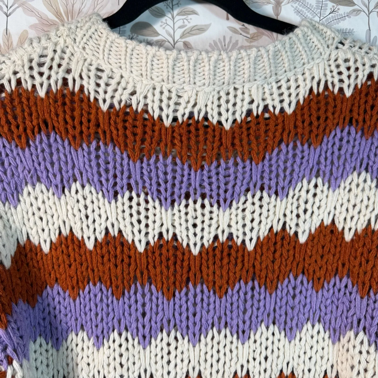 OWN IT Made in Italy Chunky Knit Striped Sweater Cozy Multicolor – Size S – NWT Purple - Image 9