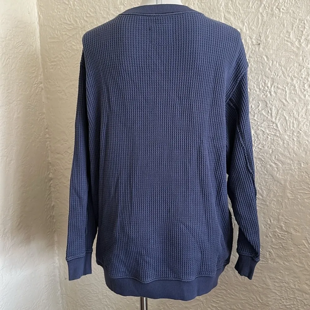 Aerie Slate Blue Big Chill Waffle Weave Textured Crewneck Pullover Medium - Image 4