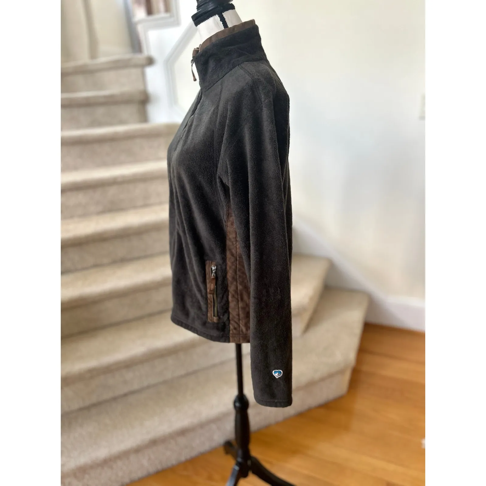 Kuhl Advokat Brown Fleece Faux Leather Trim Zip Up Jacket - Image 3