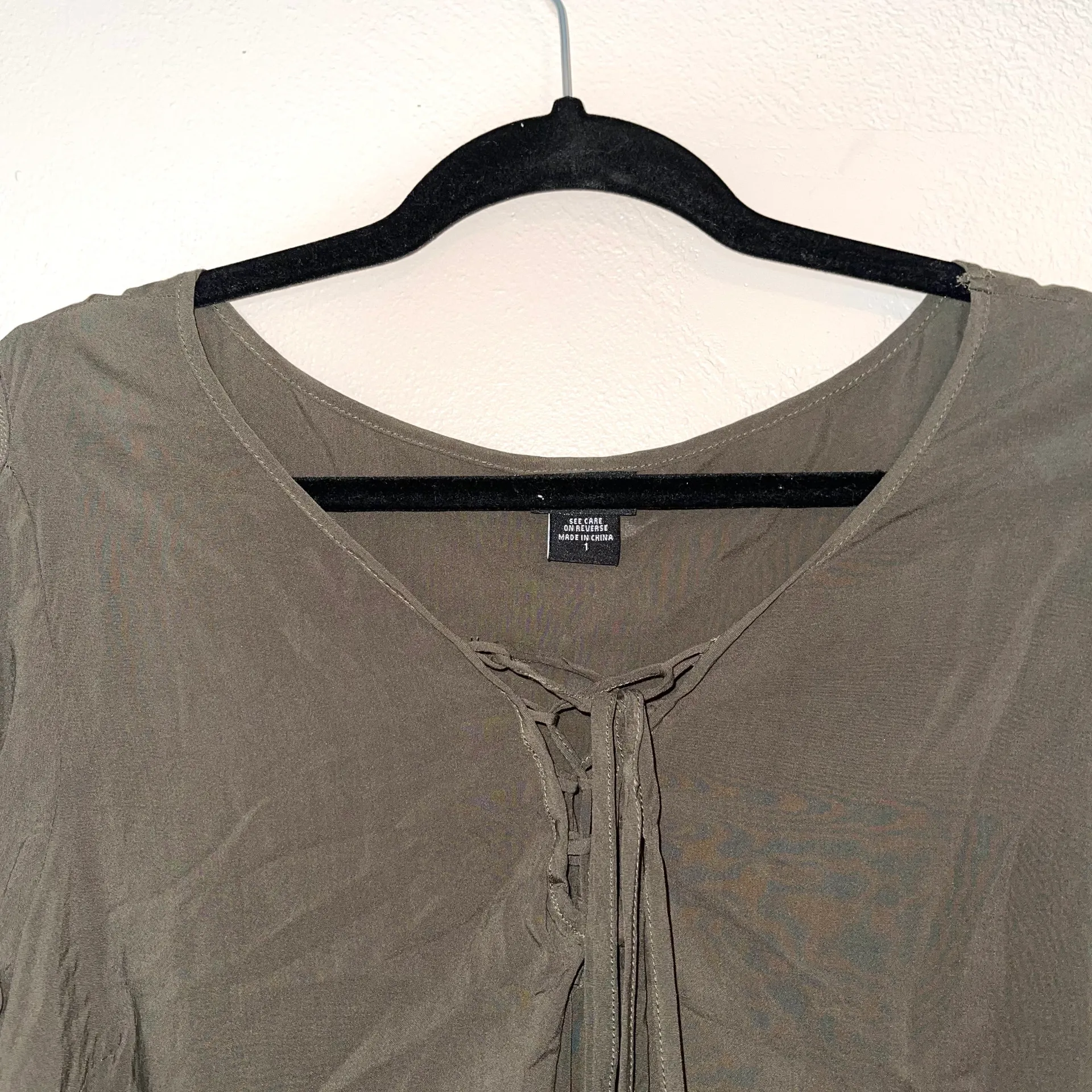 Olive Green Tie Front Ooen Lace-up Bell Sleeve Top - Image 5