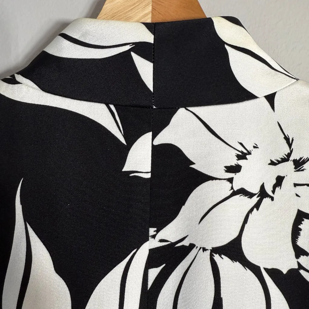 Flores & Flores 100% Silk Floral Open Front Blazer Jacket Women's 10 Black White - Image 9