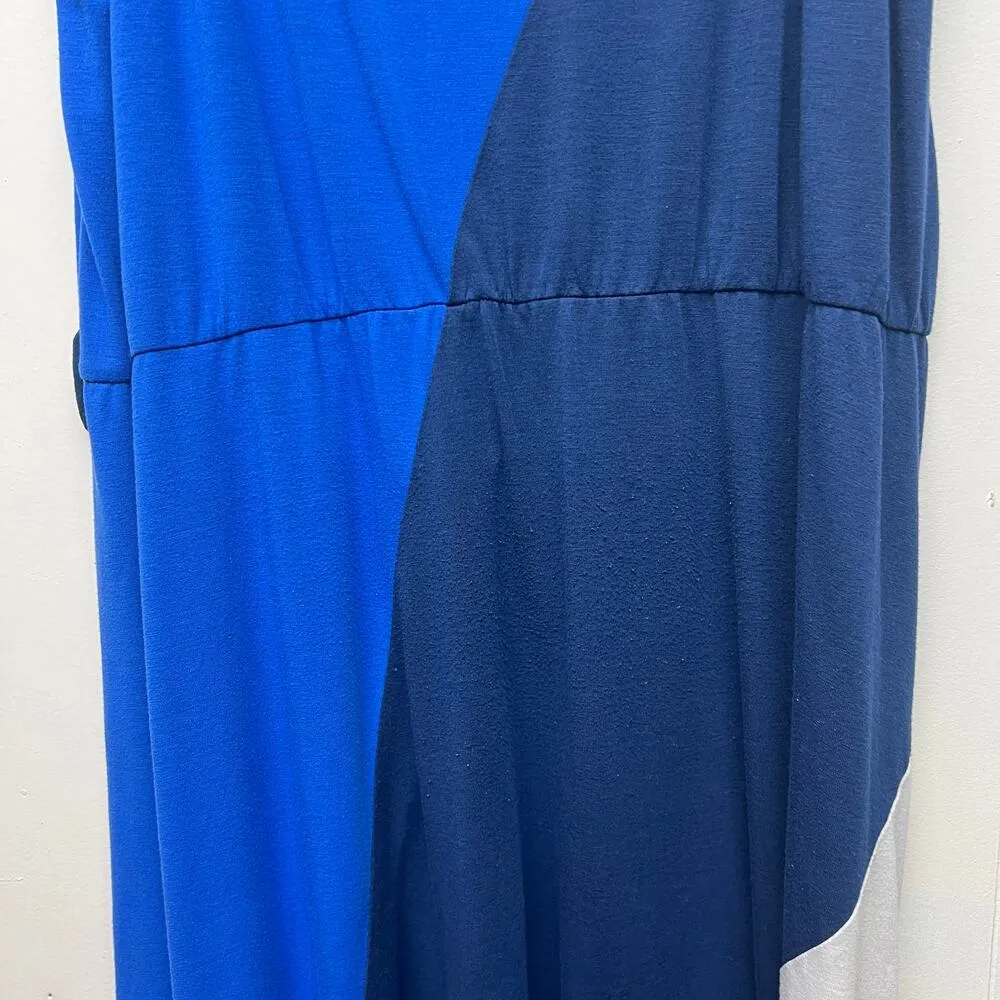 +Plus Moda Womens Maxi Dress 3X Colorblock Beachy Summer Vacation Cruise Coastal Blue - Image 8