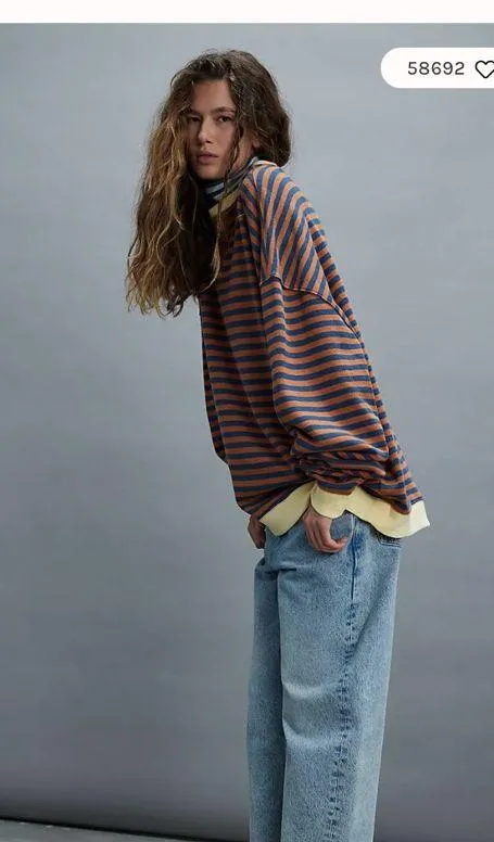 Free People Classic Striped Crewneck Oversized Sweatshirt - Image 4