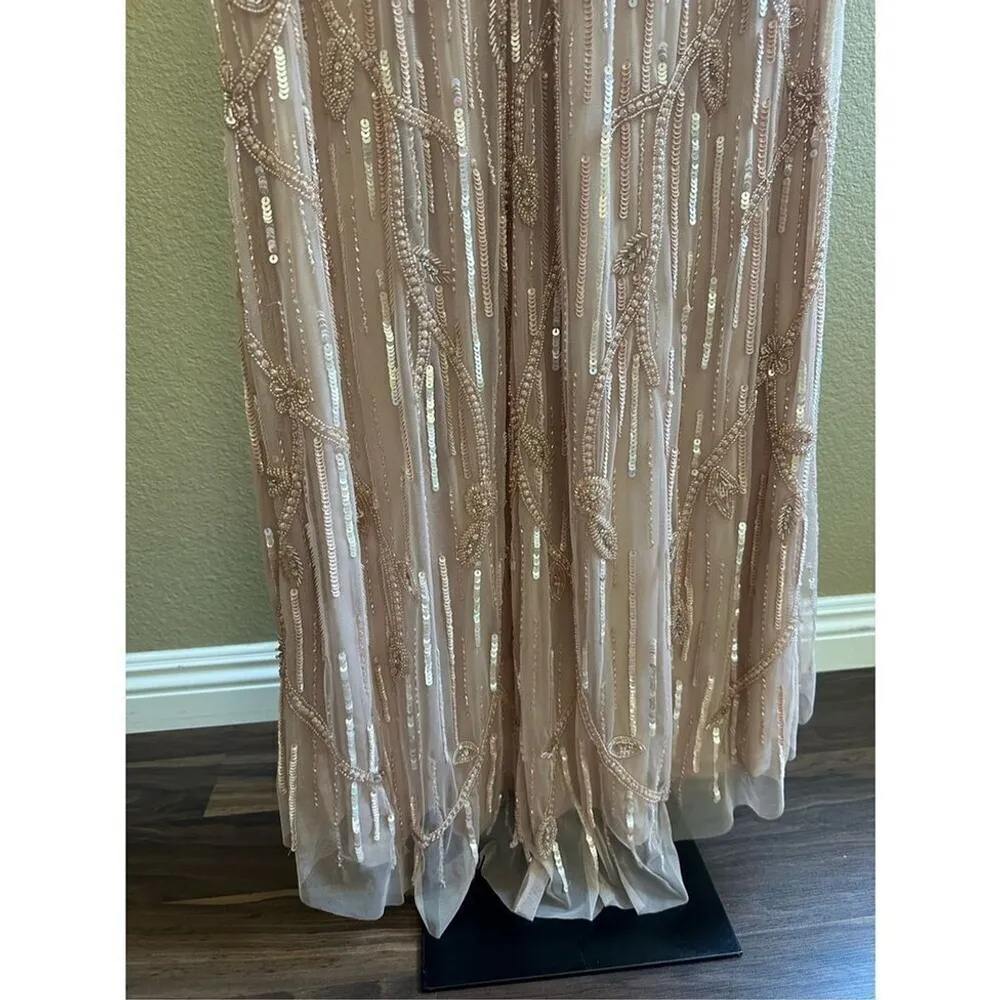 MAC DUGGAL EMBELLISHED CAP SLEEVE FAUX WRAP TRUMPET GOWN IN BLUSH 9064 SIZE 6 - Image 15