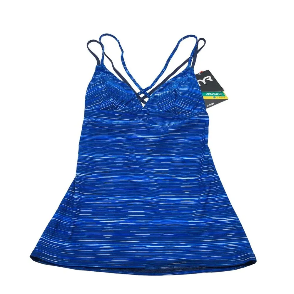 TYR Womens Countour Cup Cyprus Brooke Tankini Swim Top UPF 50 Blue S - Image 3