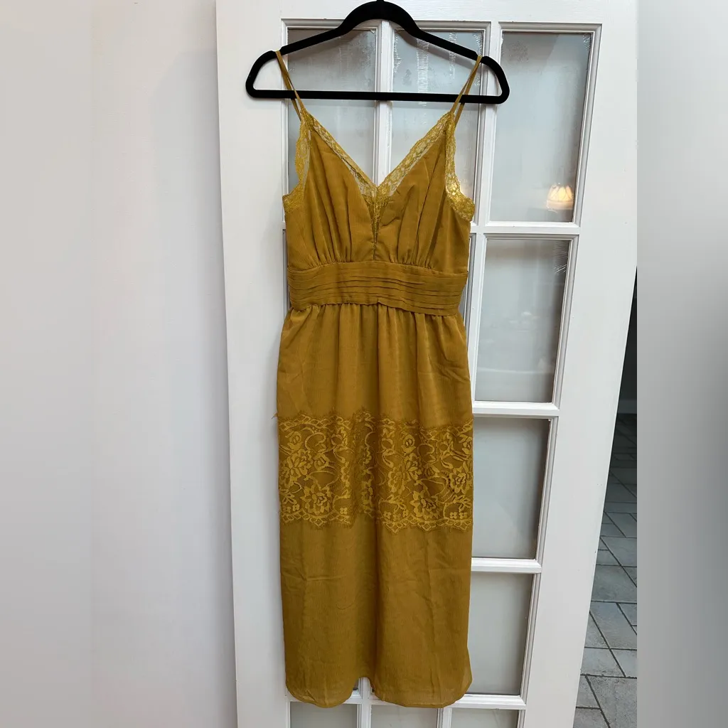 Moon River Mustard Yellow Lace Trim Strappy Midi Boho Sundress Dress Size M NWT - Image 5