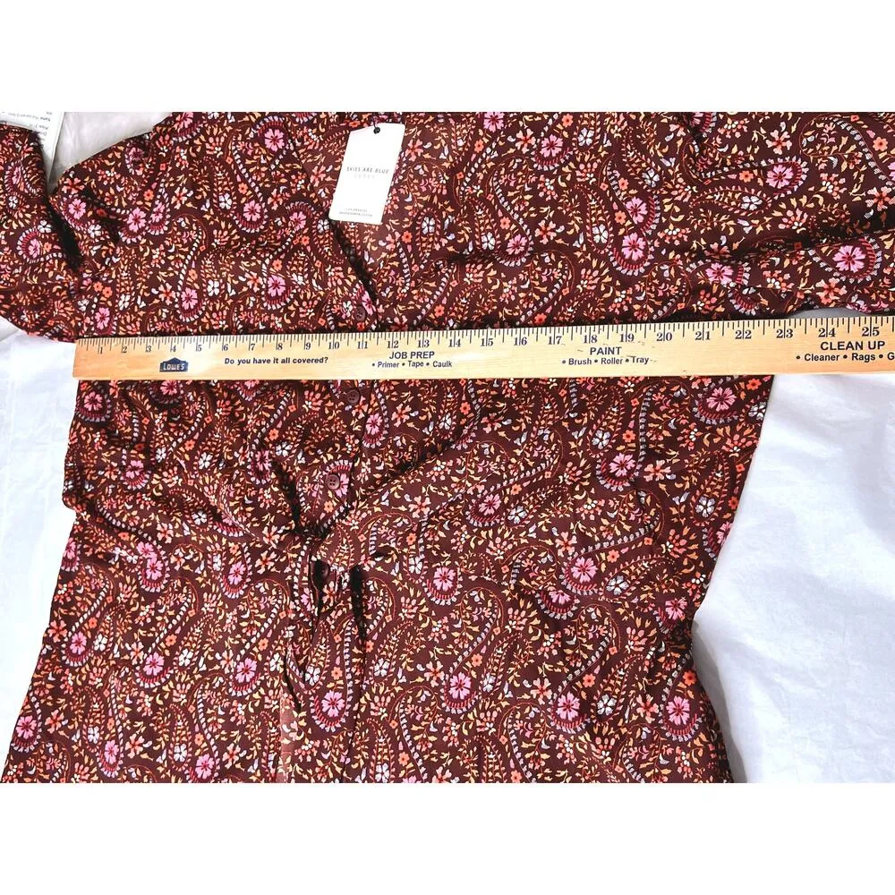 Skies Are Blue Curvy womens size 1X top ditzy floral brown paisley Career wear - Image 3
