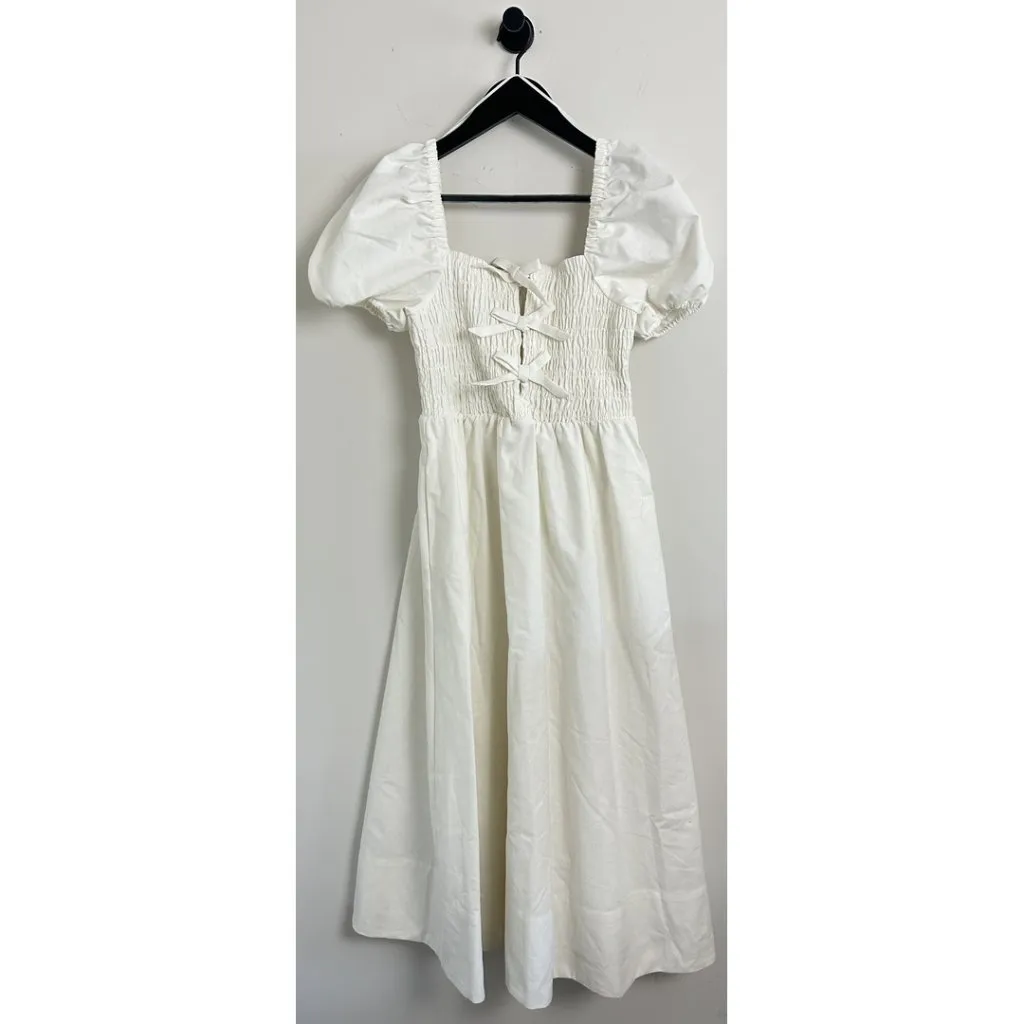 ASTR the Label Bow Detail Smock Bodice Cotton Blend Dress in White Size Medium - Image 2
