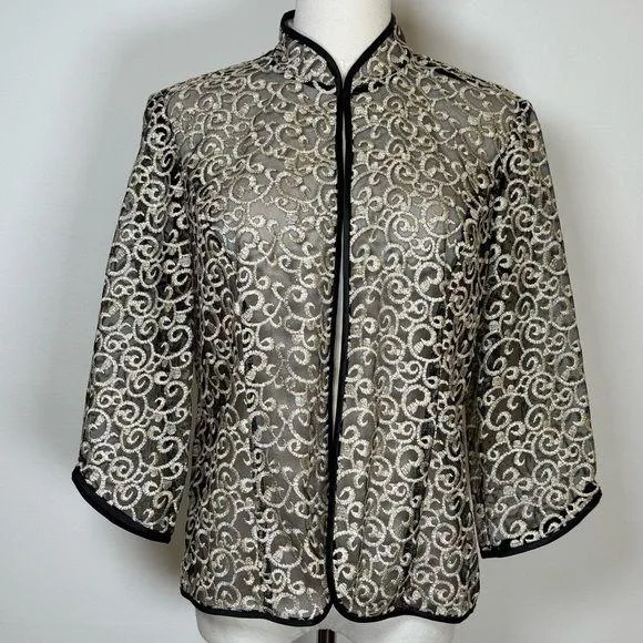 Alex Evenings Sheer Embroidered Jacket 3/4 Sleeve Women’s Size MP Medium Petite - Image 1