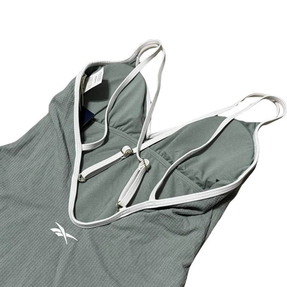 REEBOK SWIM Twin-Strap Piping-Trim One-Piece Swim Bathing Suit Green NWT Small - Image 6