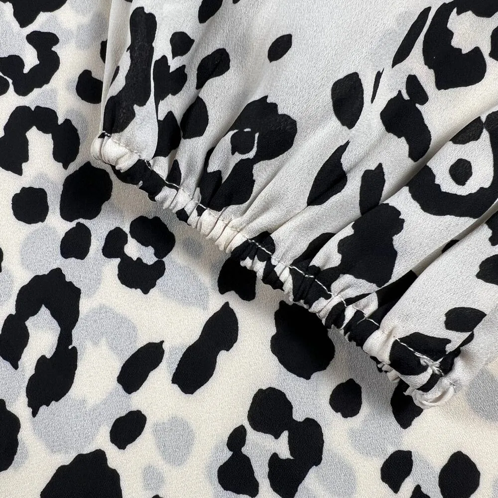 Peyton Jensen Leopard Print Smocked Shoulder Long Sleeve Blouse Size L - Image 9