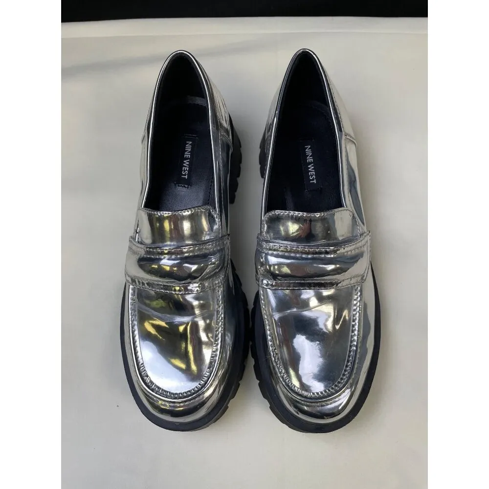Nine West Women's Silver Chunky Heel Shoes/Loafers Size 7.5 SKU 5986 - Image 2