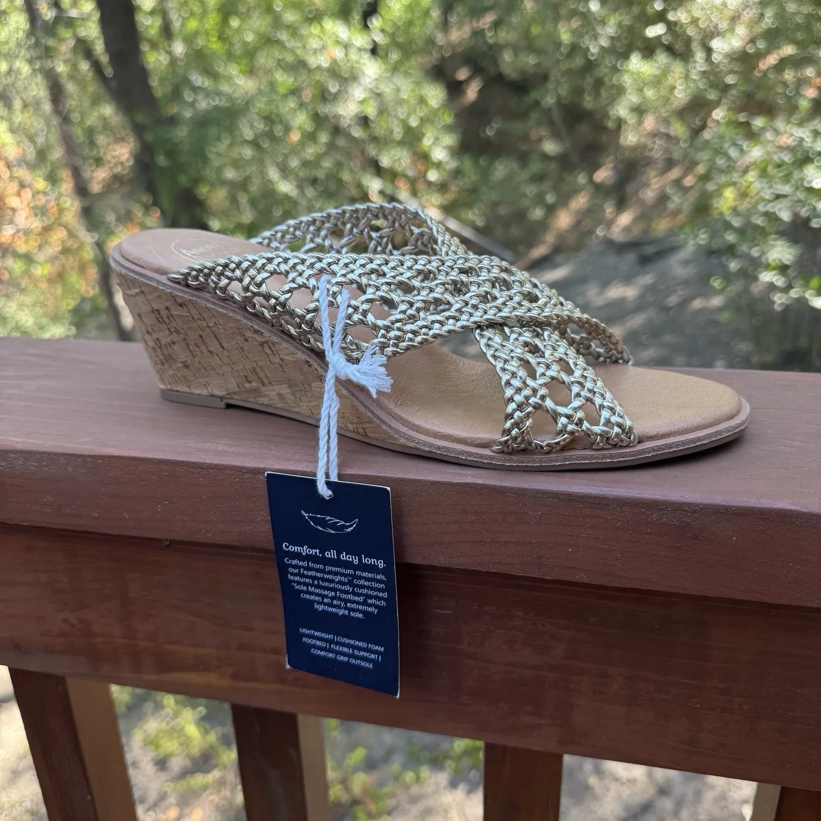 André Assous Bryana Woven Wedge Sandals Gold Size 9.5‎ Women Featherweights - Image 12