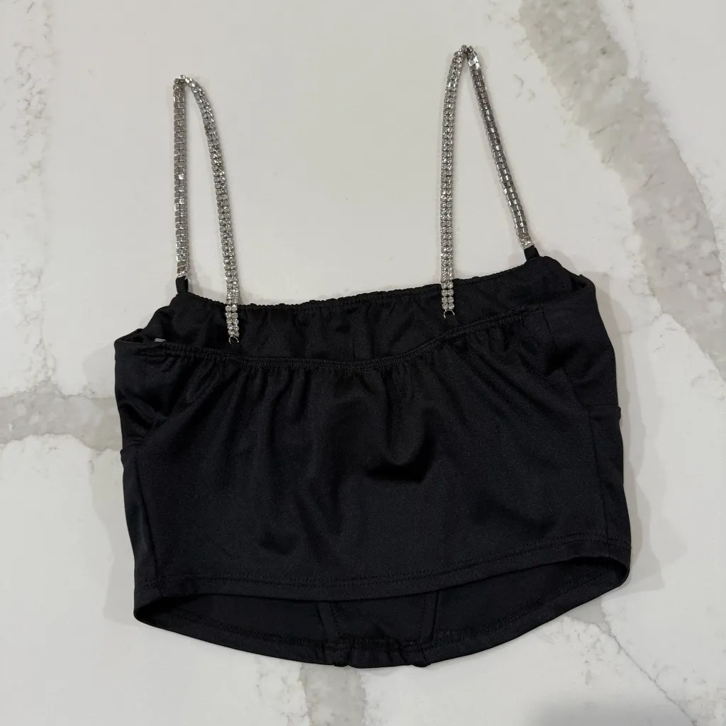 Windsor Gleam And Glow Rhinestone Bustier Top Women’s Small Black Cropped Satin - Image 11