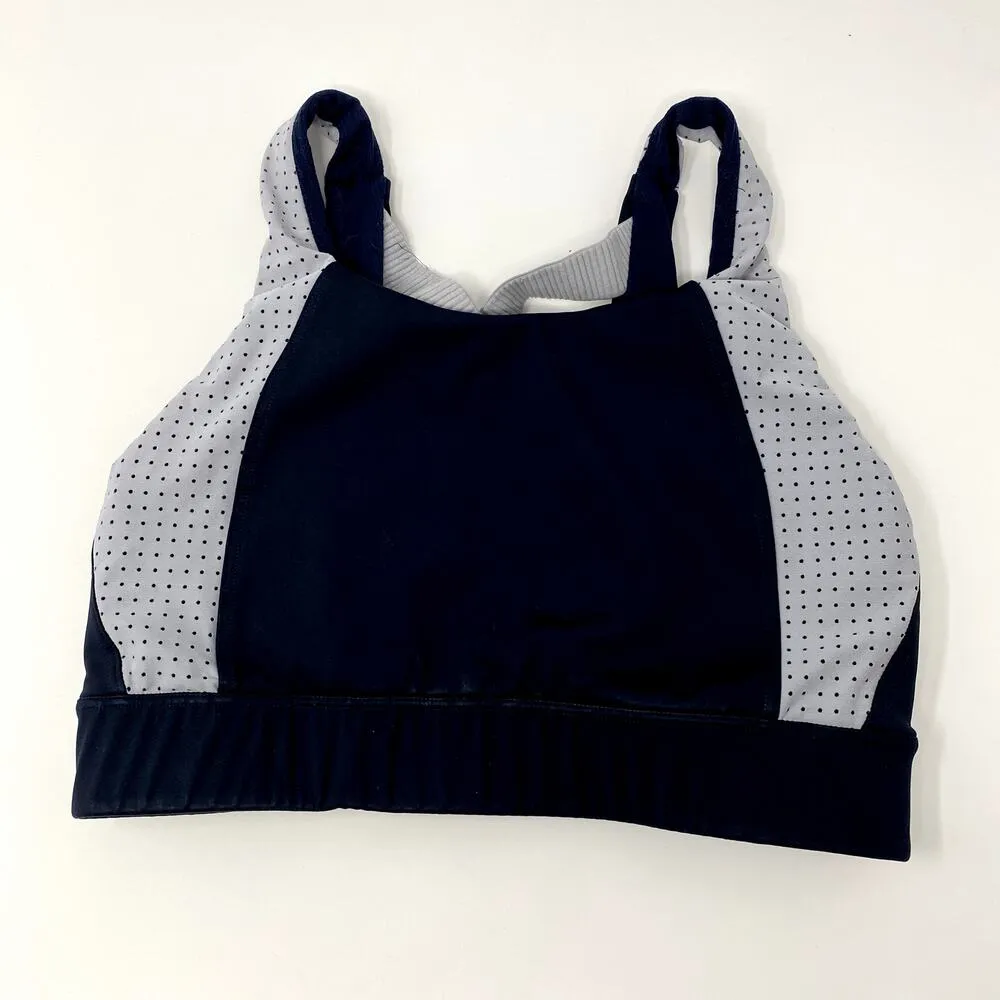 Athleta Navy Blue Mesh Panels Power of She Criss Cross Back Sports Bra S - Image 3