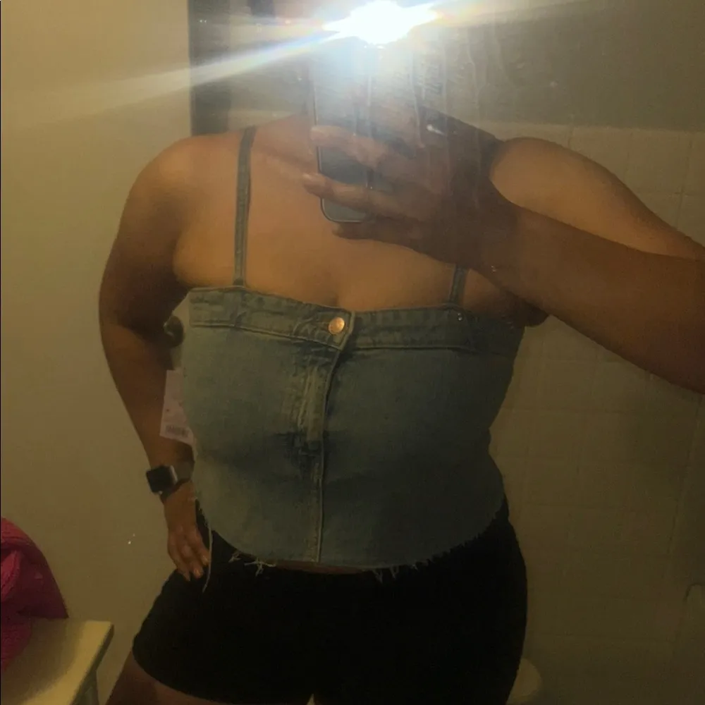 XS - Stylish Denim Bustier Top Y2K Crop Tank Top Distressed RARE - Image 5
