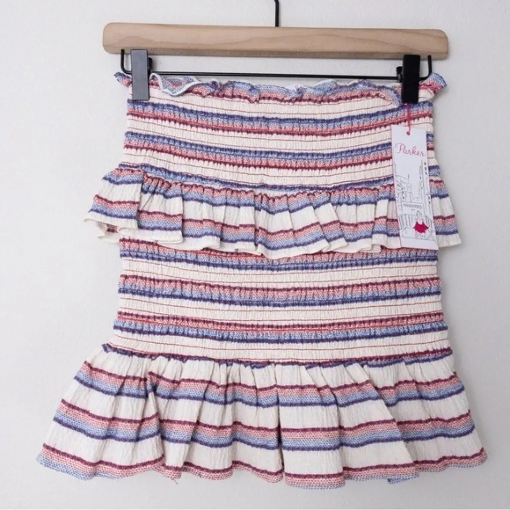 NWT Parker SET Lizette Smock Off The Shoulder Top & Sonoma Ruffle Skirt S Stripe - Image 4