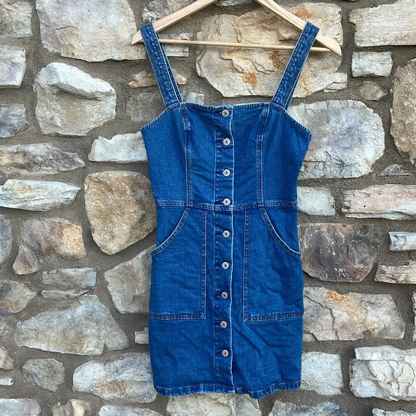 Abercrombie & Fitch denim jean jumper dress button front size XS - Image 7
