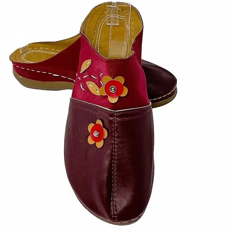 NWOT ~ Bohemian Flower Clog Mules Dark Red Boho Hippie Chic Shoes ~ Women's 9 - Image 2