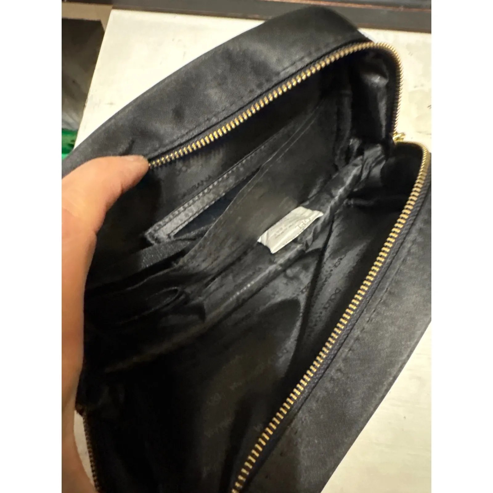 Dolce Gabbana Black Faux Leather Makeup Bag Cosmetic Pouch Gold Logo - Image 4