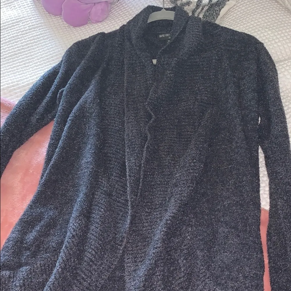 Barefoot Dreams Cozychic Lite Cardigan Dark Grey - Image 4