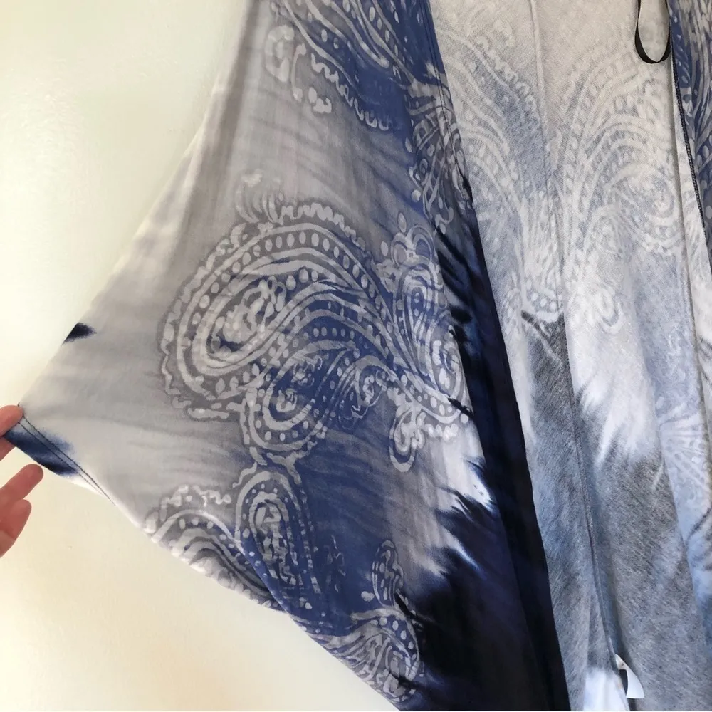 Soft Surroundings Cardigan Open Front Lightweight Paisley Tie Dye Blue White OS - Image 4