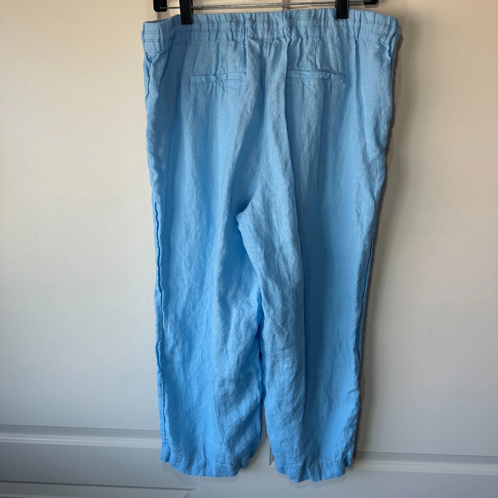 CHARTER CLUB Luxury Blue Linen Straight Leg Elastic Waist Pants Cropped‎ Large - Image 2