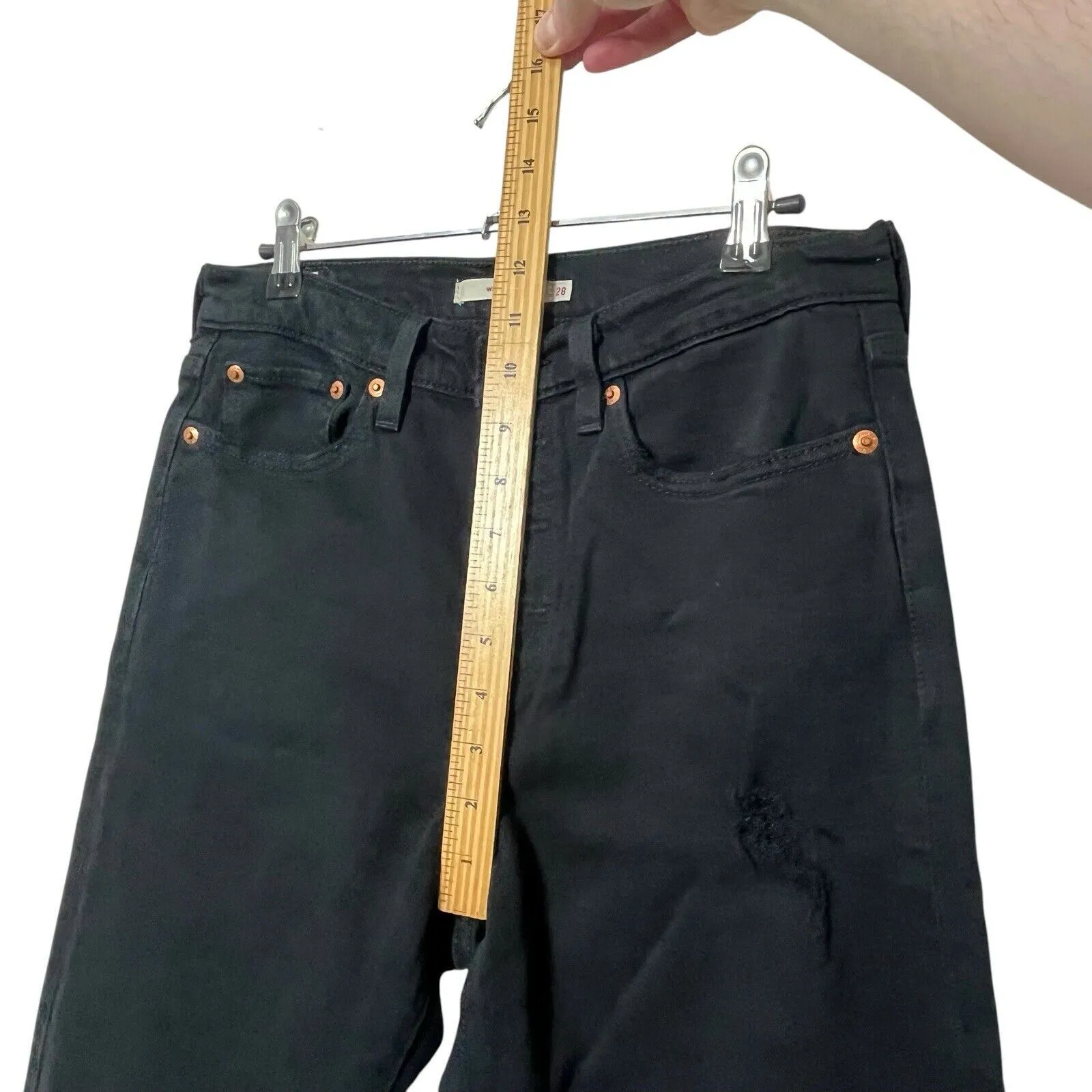 Levi’s Premium Wedgie High Rise Straight Leg Frayed Hem Black Jeans Women’s 28 - Image 11