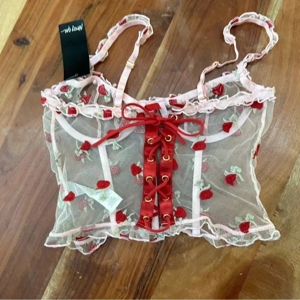 NASTY GAL Rose Embroidered Corset Ruffle Lingerie Size US 6/UK‎ 10 - Image 5