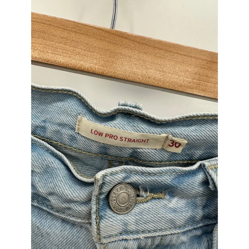 Levis Womens Low Pro Straight Light Wash Denim Jeans Distressed Loose Size 30 - Image 5