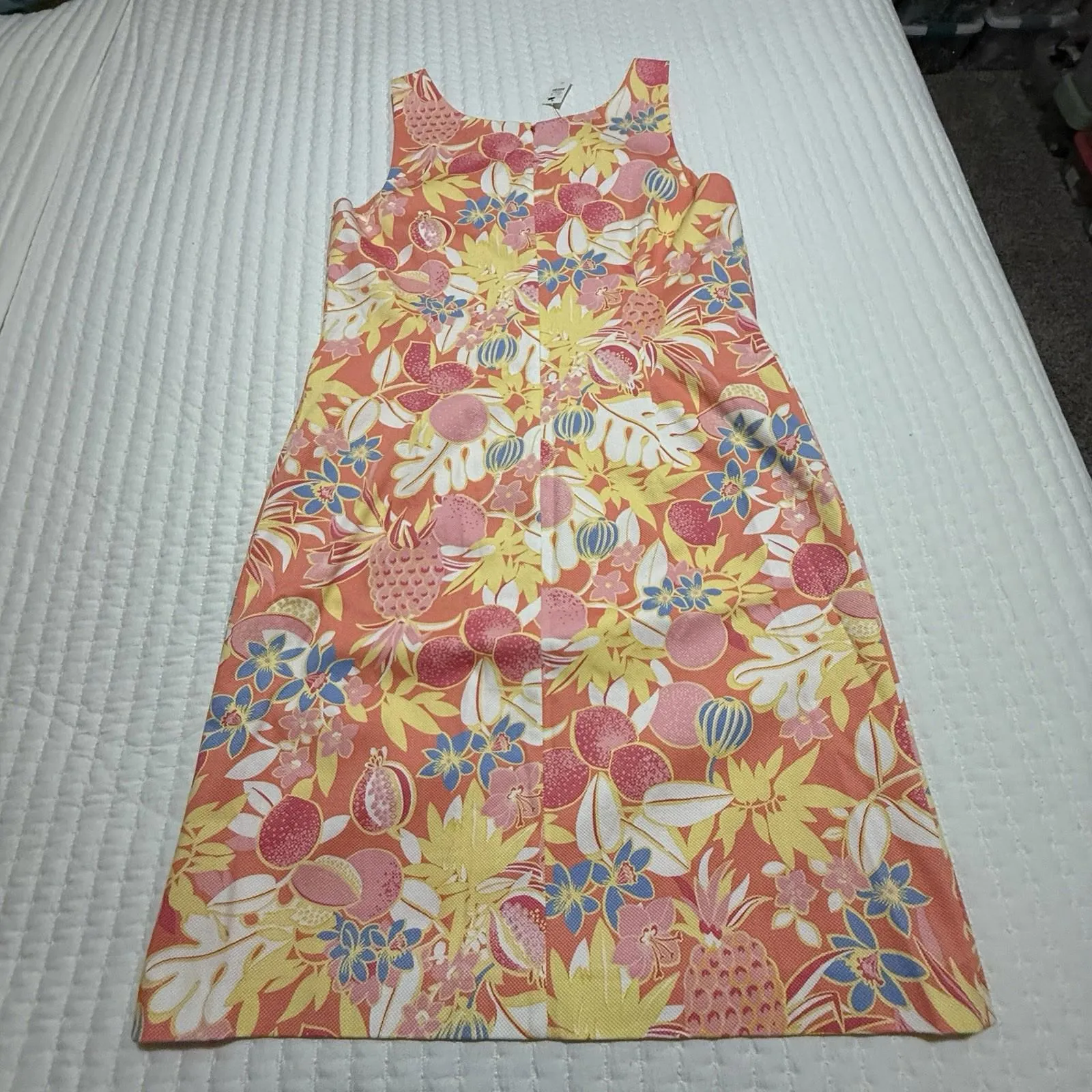 Talbots Tropical Fruit Floral Sheath Dress Sz 12 Orange Coral Pink & Yellow NWT - Image 8