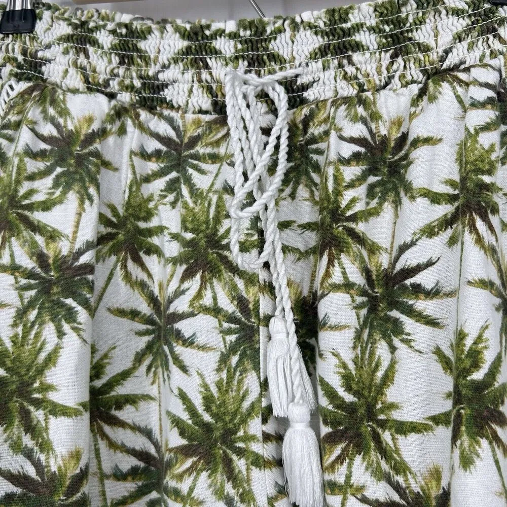 Briggs Linen Blend Pull On Shirts Palm Tree Print Cream Pockets Drawstring XXL - Image 4