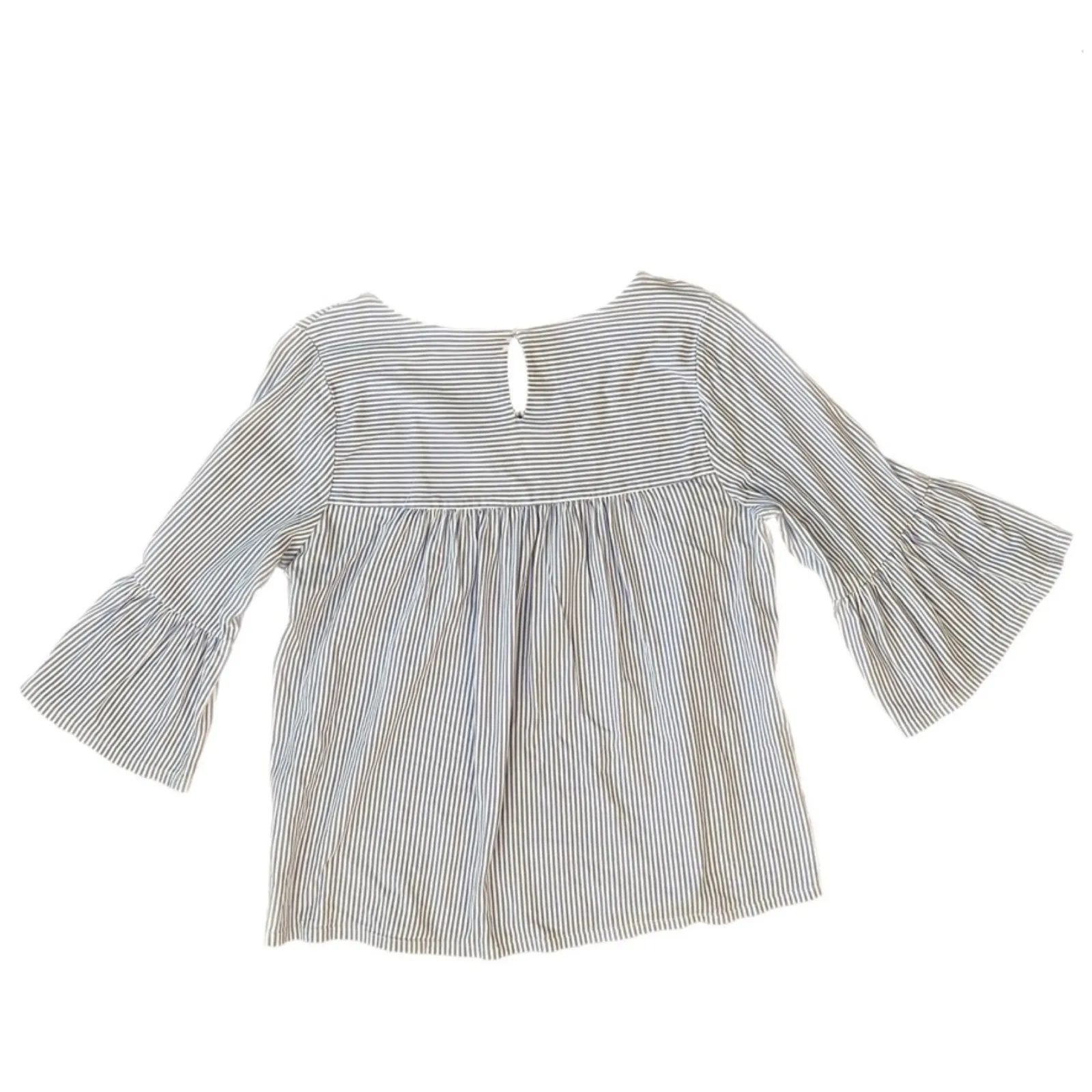 Skies Are Blue | Blue and White Striped Bell Sleeve Blouse | Small - Image 4
